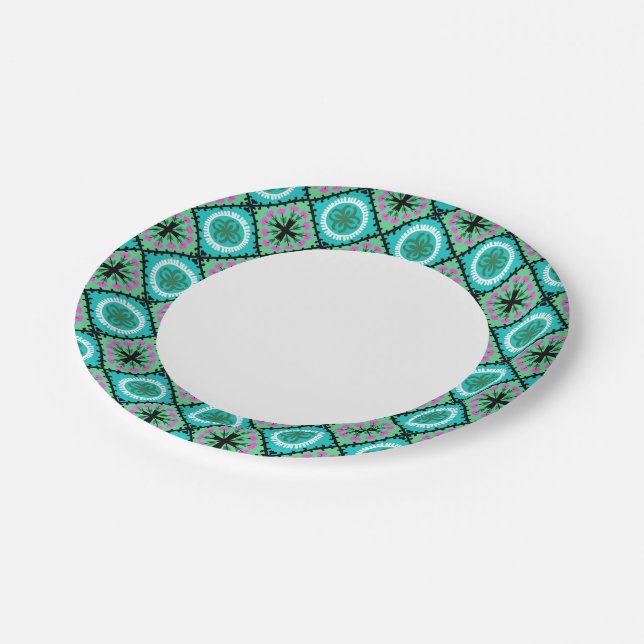 Suzani Pattern with Uzbek and Kazakh Motifs Paper Plates (Angled)