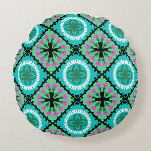 Suzani Pattern with Uzbek and Kazakh Motifs Round Pillow