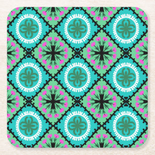 Suzani Pattern with Uzbek and Kazakh Motifs Square Paper Coaster