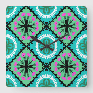 Suzani Pattern with Uzbek and Kazakh Motifs Square Wall Clock