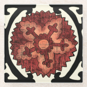 Suzani Style Decorative Floral Pattern Glass Coaster