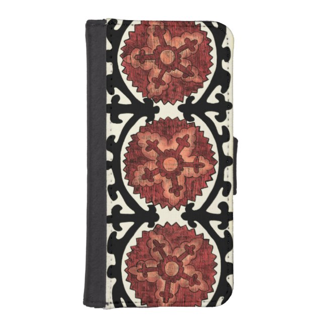 Suzani Style Decorative Floral Pattern iPhone Wallet Case (Front)