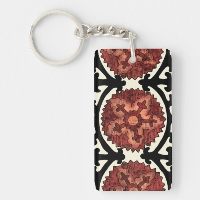 Suzani Style Decorative Floral Pattern Keychain (Front)