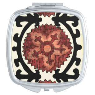 Suzani Style Decorative Floral Pattern Makeup Mirror