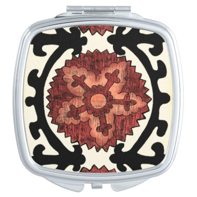 Suzani Style Decorative Floral Pattern Makeup Mirror (Front)