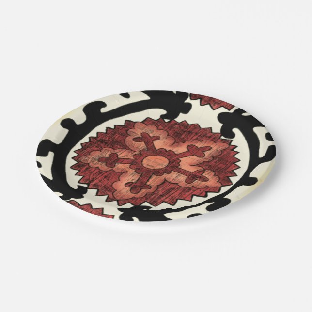 Suzani Style Decorative Floral Pattern Paper Plates (Angled)
