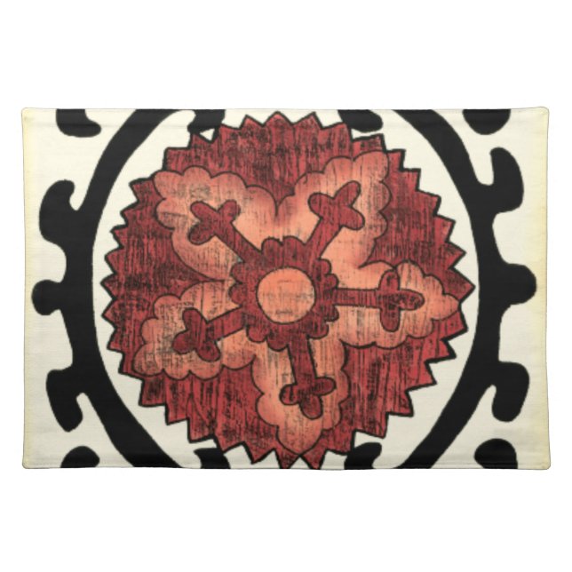 Suzani Style Decorative Floral Pattern Placemat (Front)