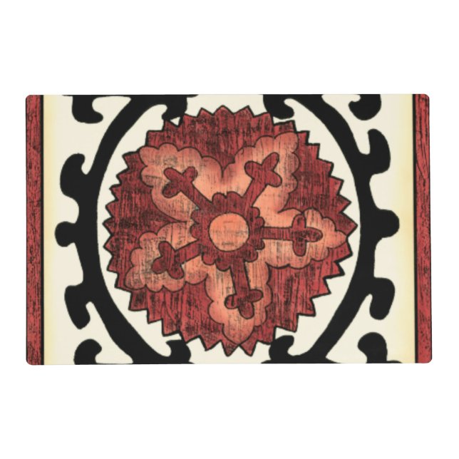 Suzani Style Decorative Floral Pattern Placemat (Front)