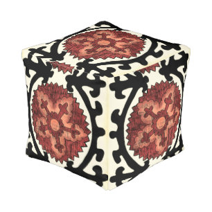Suzani Style Decorative Floral Pattern Pouf