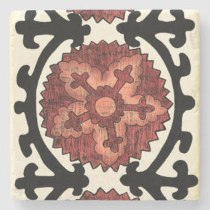 Suzani Style Decorative Floral Pattern Stone Coaster