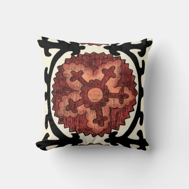 Suzani Style Decorative Floral Pattern Throw Pillow (Front)