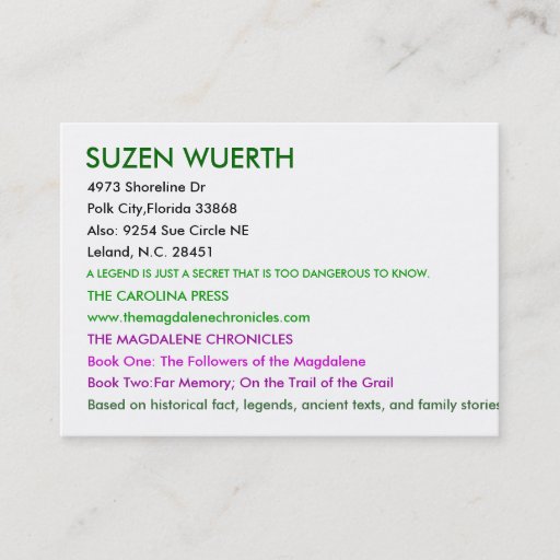 Customizable SUZEN WUERTH, 4973 Shoreline Dr, Polk City,Flor... Business Card