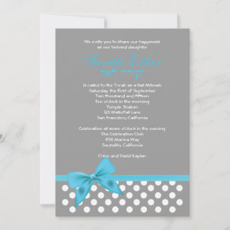 Suzette Bat Mitzvah Invitation Teal Grey Bow Dots