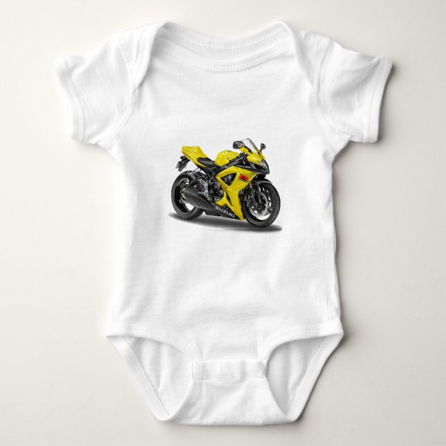 Suzuki GSX-R600 Yellow Bike Baby Bodysuit (Front)