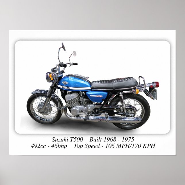 Suzuki T500 Classic Motorcycle - A3 Size Print  (Front)
