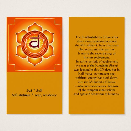 Svadisthana or Sacral Chakra Card (Front & Back)