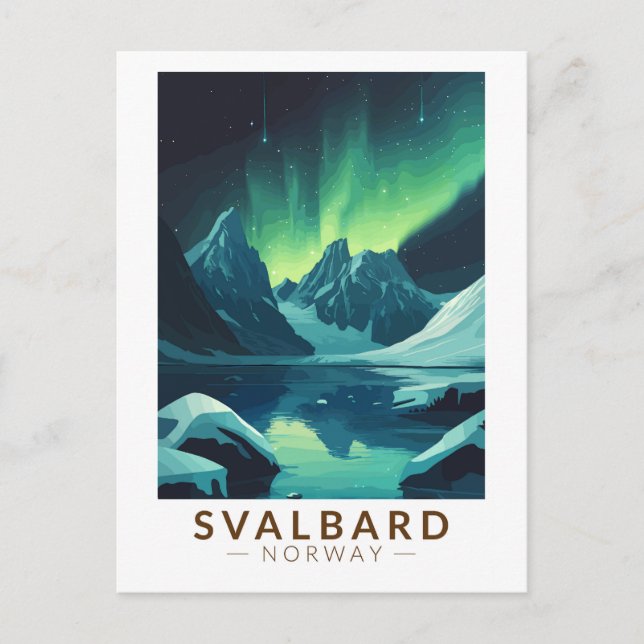 Svalbard Norway Northern Lights Travel Art Vintage Postcard (Front)