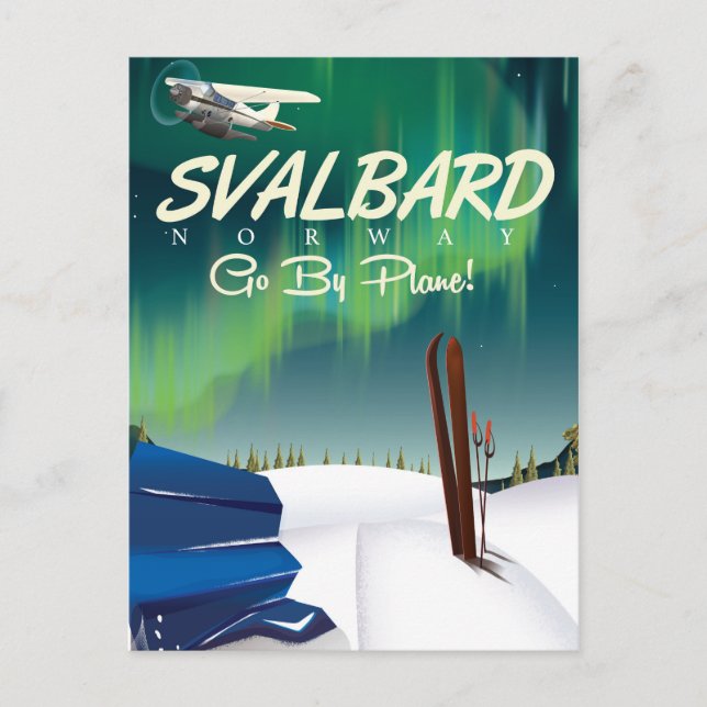 svalbard Norway Northern lights travel poster Postcard (Front)