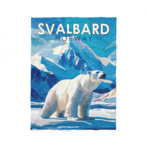 Svalbard Norway Polar Bear Travel Art Vintage Fleece Blanket