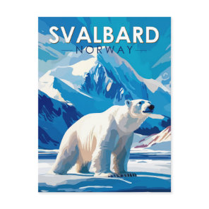 Svalbard Norway Polar Bear Travel Art Vintage Postcard