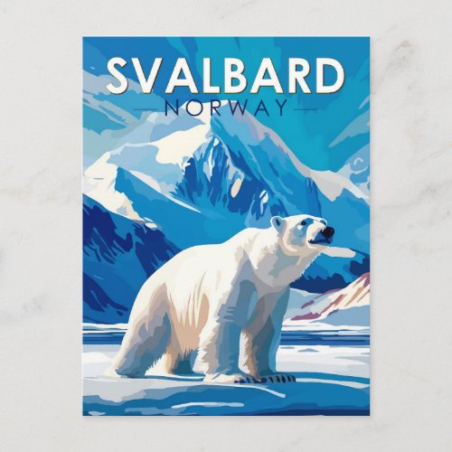 Svalbard Norway Polar Bear Travel Art Vintage Postcard