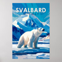 Svalbard Norway Polar Bear Travel Art Vintage