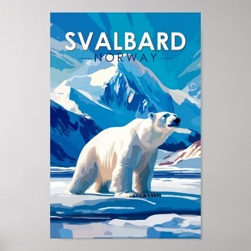 Svalbard Norway Polar Bear Travel Art Vintage Poster