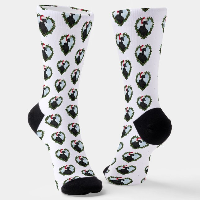 Svart Hona Chicken Wreath Christmas Socks (Angled)