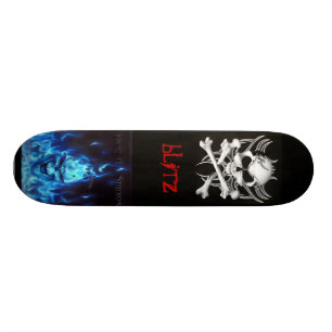 svart, skull bones, BlueFireSkullSign, blitz Skateboard Deck