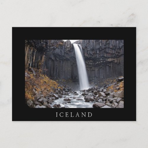 Svartifoss waterfall Iceland black text postcard