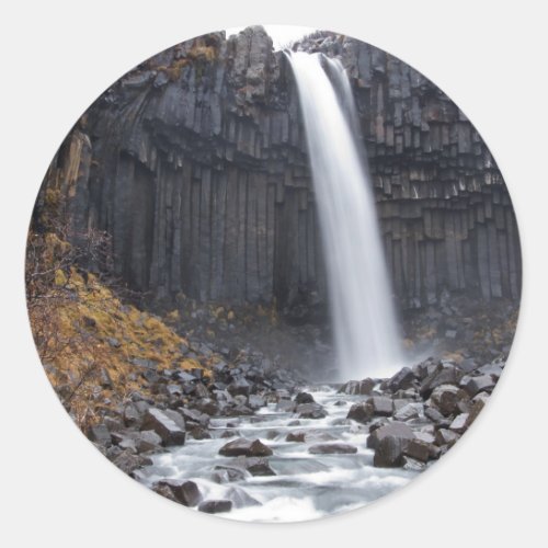 Svartifoss waterfall in Iceland round sticker