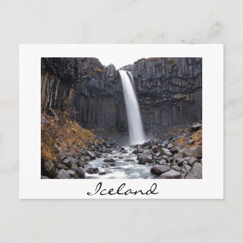 Svartifoss waterfall in Iceland white postcard