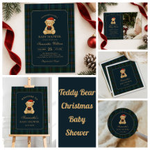 Navy Blue Teddy Bear Christmas Baby Shower 