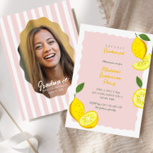 Lemon Graduation Invitations Pink Citrus Party Set