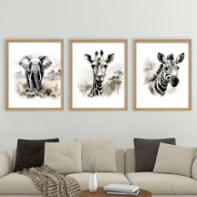 Watercolor Neutral earthy colors Wild Animals