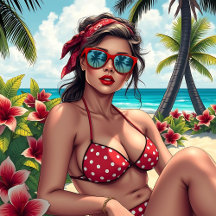 Pop Art Women in Red Polka Dot Bikini