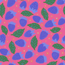 Vibrant Purple Strawberry and Leaf Seamless Patter