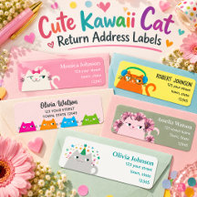 Cute Kawaii Cat Return Address Labels