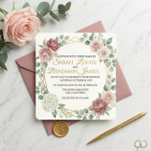 Elegant Dusty Rose Floral Watercolor Gold Wedding 
