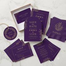 Luxury Dark Purple Gold Floral Wedding Suite Colle