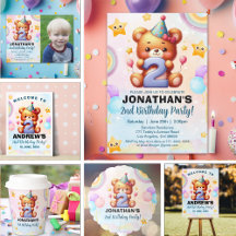 “Teddy Bear 2nd Birthday | Cute Watercolor Balloon