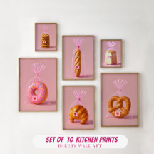 Sweet Bakeshop Wall Art, Pastel Kitchen Prints