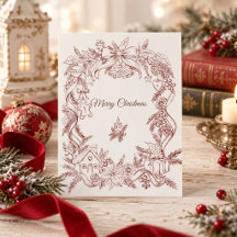 Burgundy Vintage Christmas Line art 