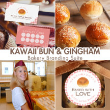 Kawaii Bun & Red Gingham Bakery Branding Suite