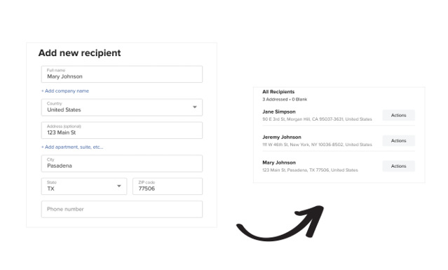 A screenshot showing the UI for adding recipients