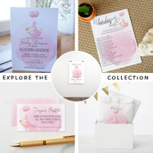 Cute kitten on pink watercolor Baby girl Shower