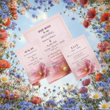 MODERN MINIMALIST PINK & GOLD POPPY INVITATION SET