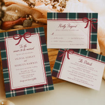 Christmas Bow Burgundy Green Plaid Wedding Theme