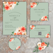 Sage Green and Orange Floral Boho Wedding Suite