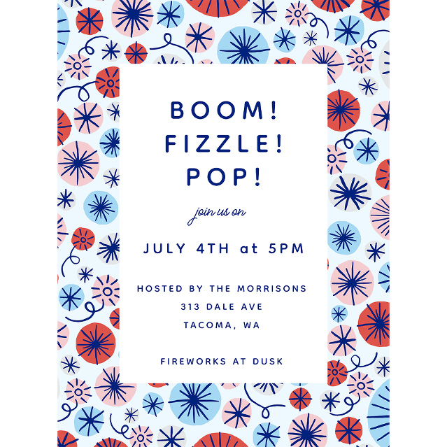 Patriotic Fireworks 4th of July Invitation Design